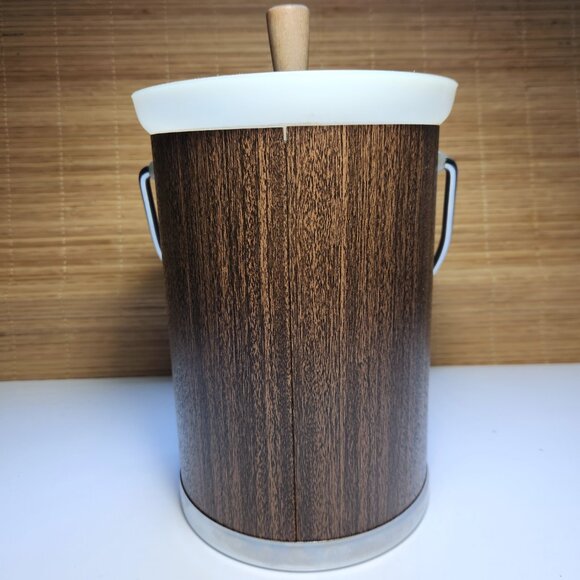 Vintage Mid-Century Kromex Faux Wood Grain Ice Bucket w-Chrome Top and Handle - Picture 4 of 6